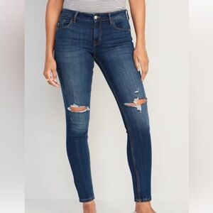 Old Navy Women's Dark Blue Ripped Skinny Jeans